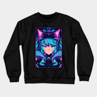Anime Cat Girl | Quality Anime Design | Chibi Cat Girl Miaw | Manga Anime Art Crewneck Sweatshirt